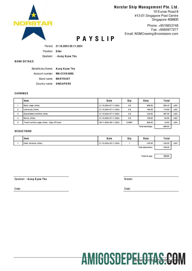 Para download Modelo de recibo de pagamento de gerenciamento de navios Norstar em formatos Word e PDF.pdf, 1